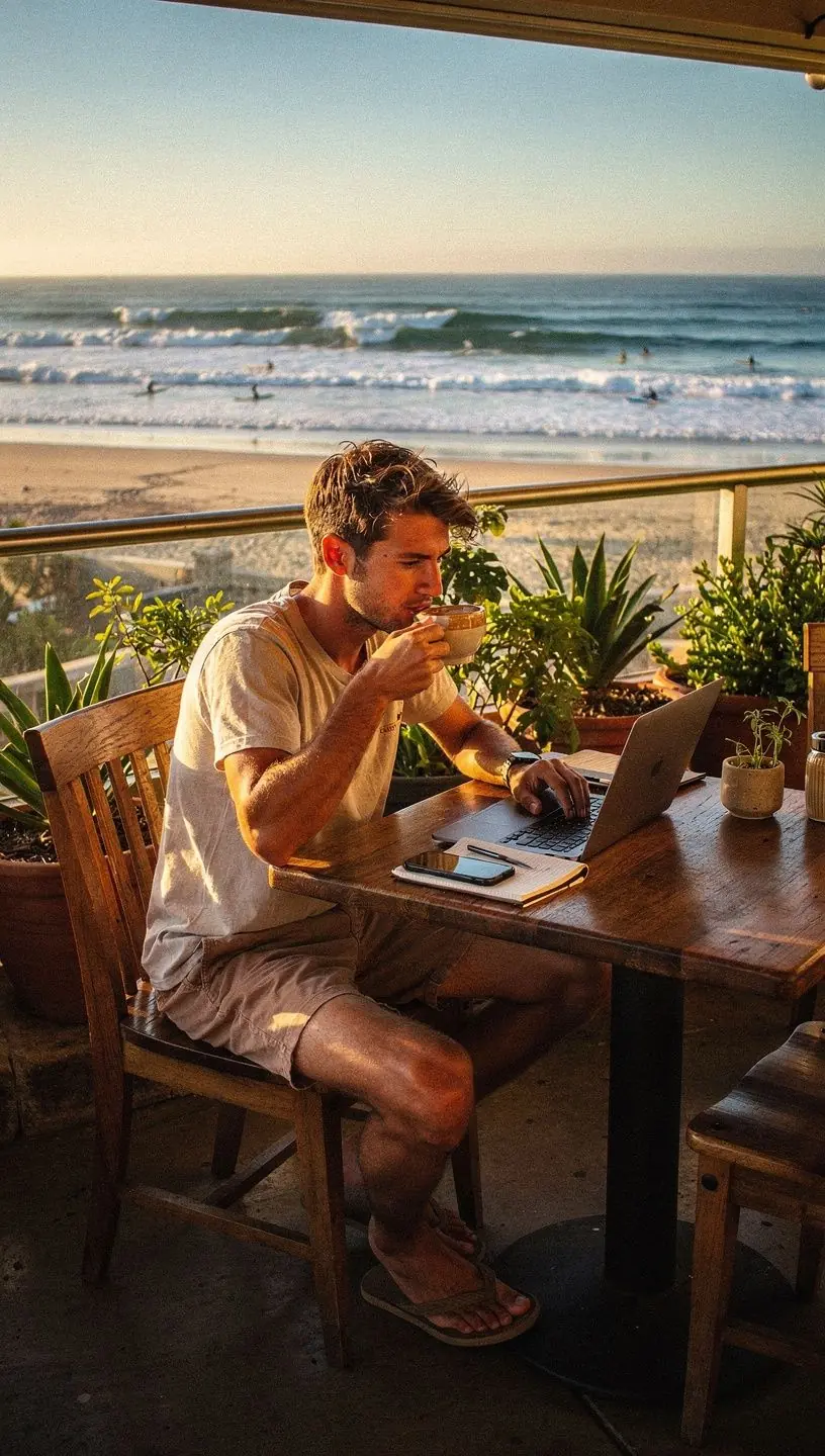 Remote work transition with technology tools illustration